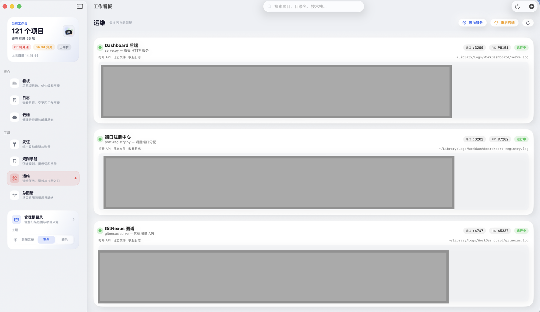 工作看板运维面板截图。